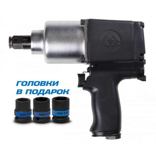 Гайковерт пневматический ударный 3/4", 1085 Нм, в комплекте 3 торцевые головки KING TONY P33621-075B